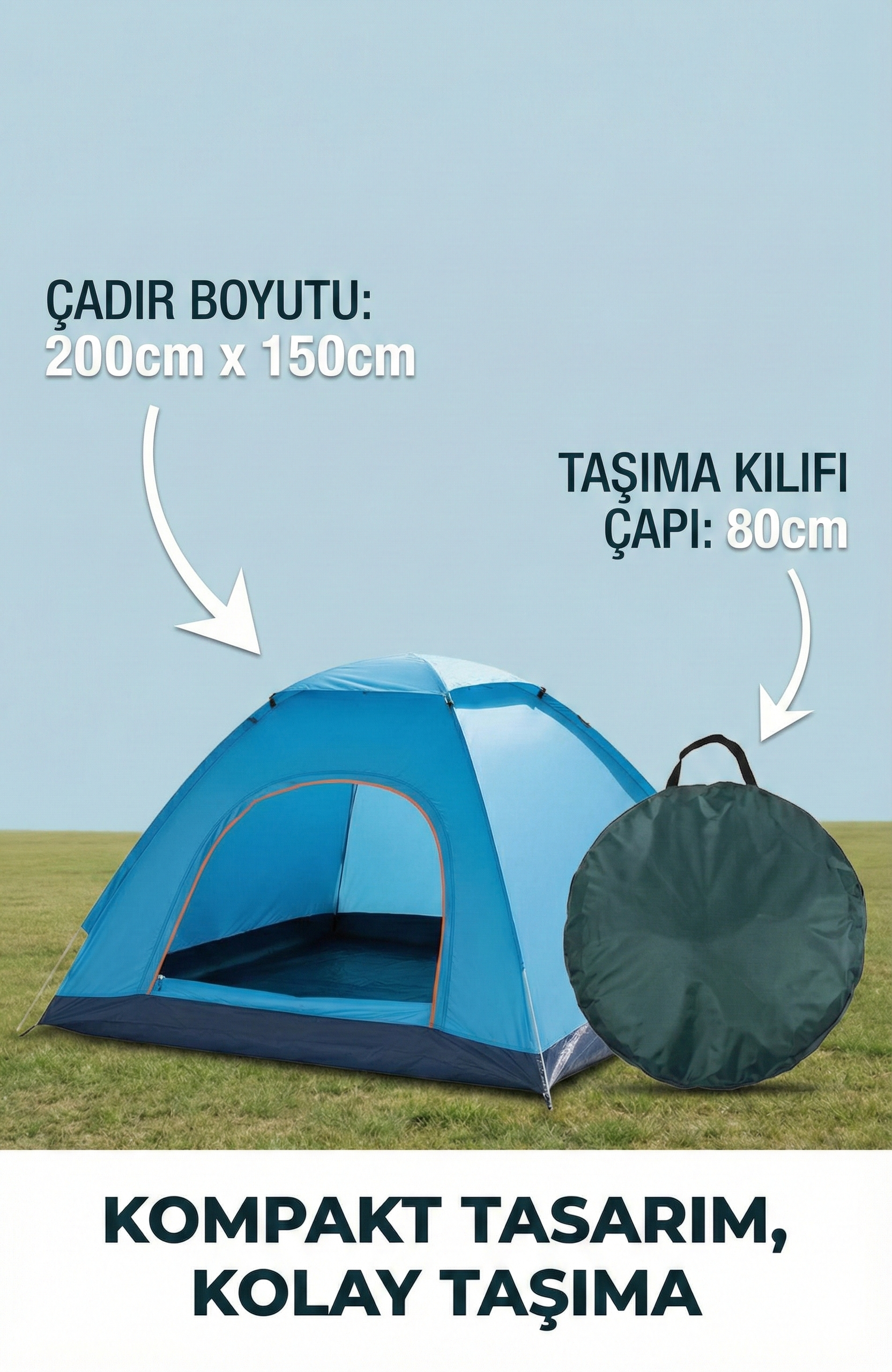 Otomatik Havada Açılan Su Geçirmez Çadır 4 Kişilik